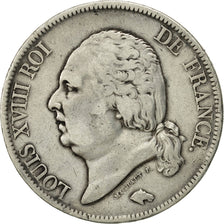 Francia, Louis XVIII, 5 Francs, 1817, Bordeaux, BC+, Plata, KM:711.7
