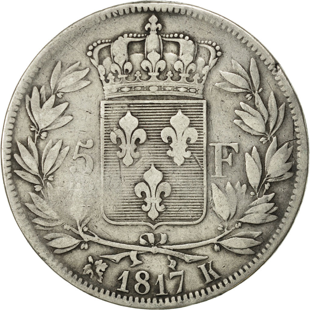 France, Louis XVIII, 5 Francs, 1817, Bordeaux, VF(20-25), Silver, KM:711.7