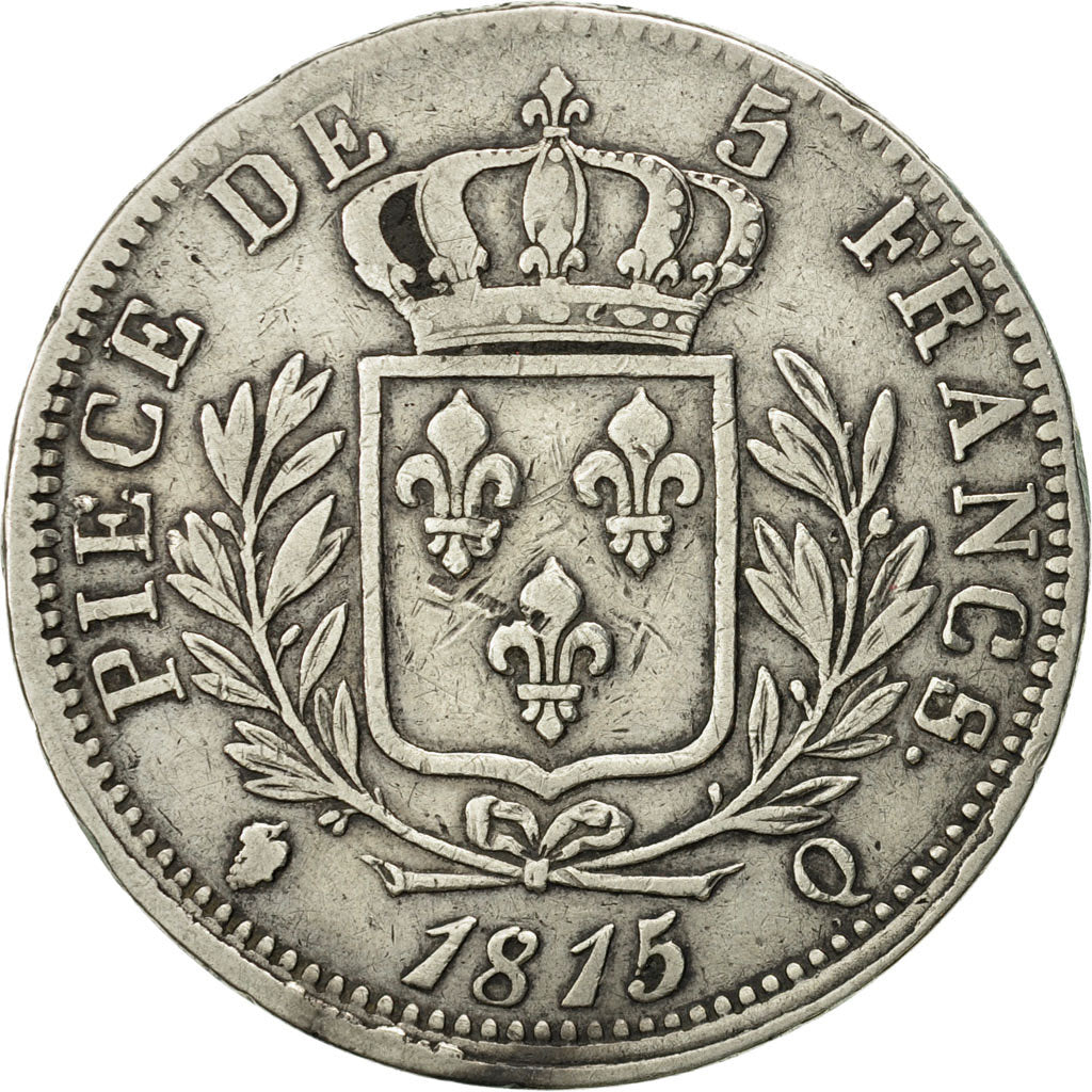 France, Louis XVIII, 5 Francs, 1815, Perpignan, TB+, Argent, KM 702.11, Gad 591