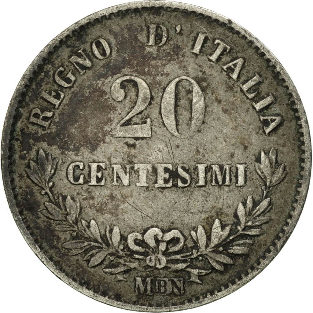 Coin, Italy, Vittorio Emanuele II, 20 Centesimi, 1863, Milan, EF(40-45), Silver