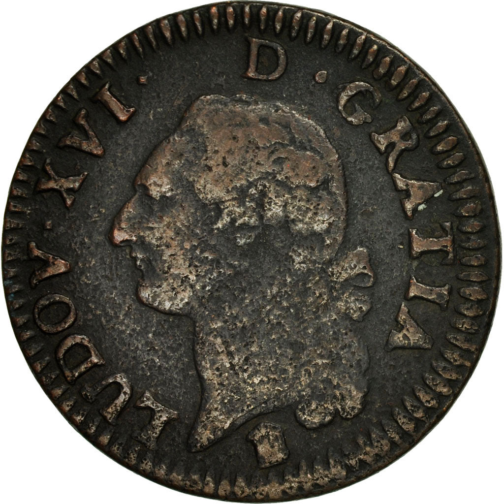 France, Louis XVI, Sol ou sou,1783, Bordeaux, F(12-15), Copper, KM:578.8