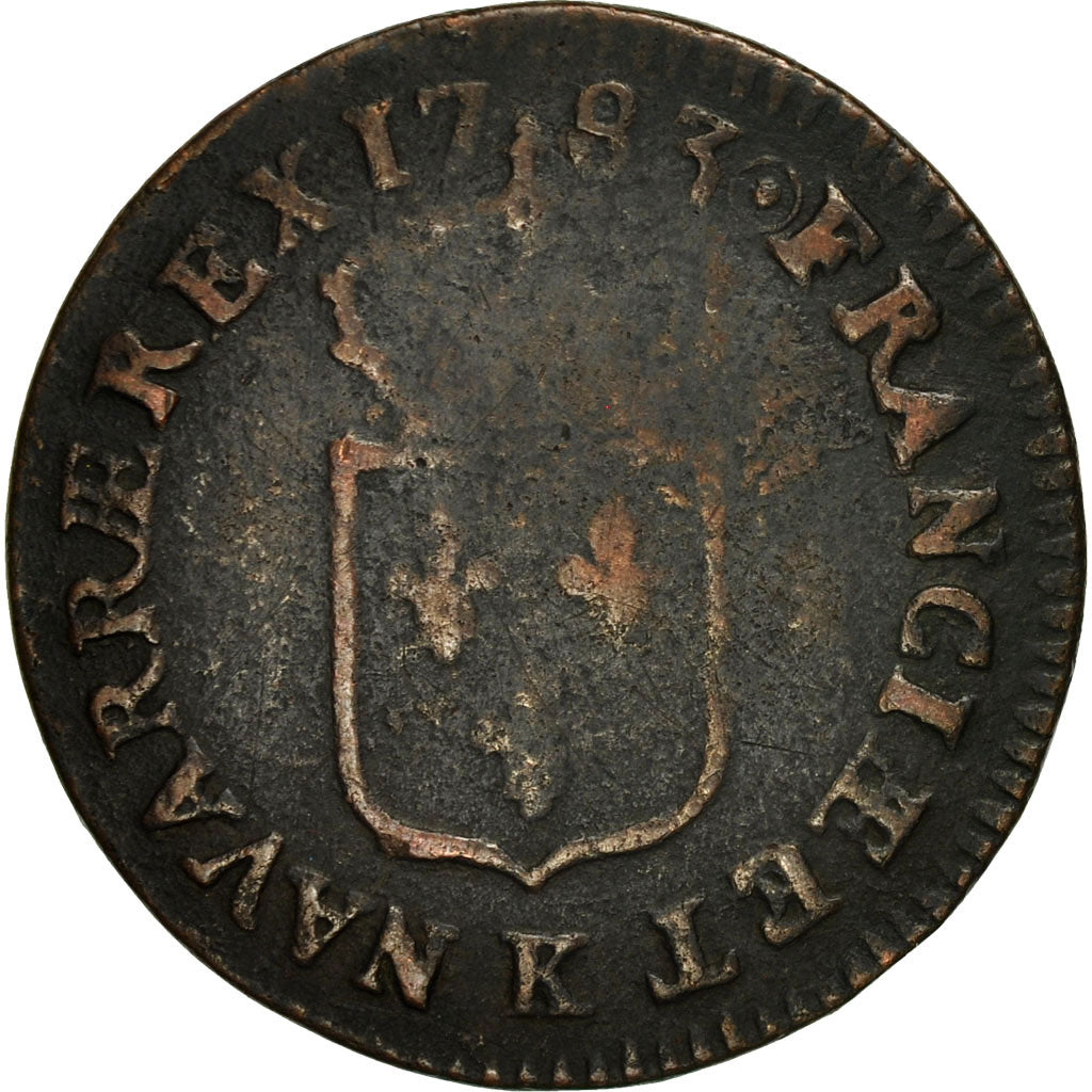 France, Louis XVI, Sol ou sou,1783, Bordeaux, F(12-15), Copper, KM:578.8