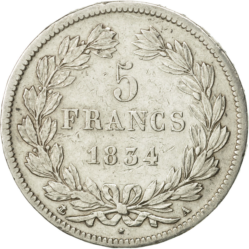 Coin, France, Louis-Philippe, 5 Francs, 1834, Paris, EF(40-45), Silver