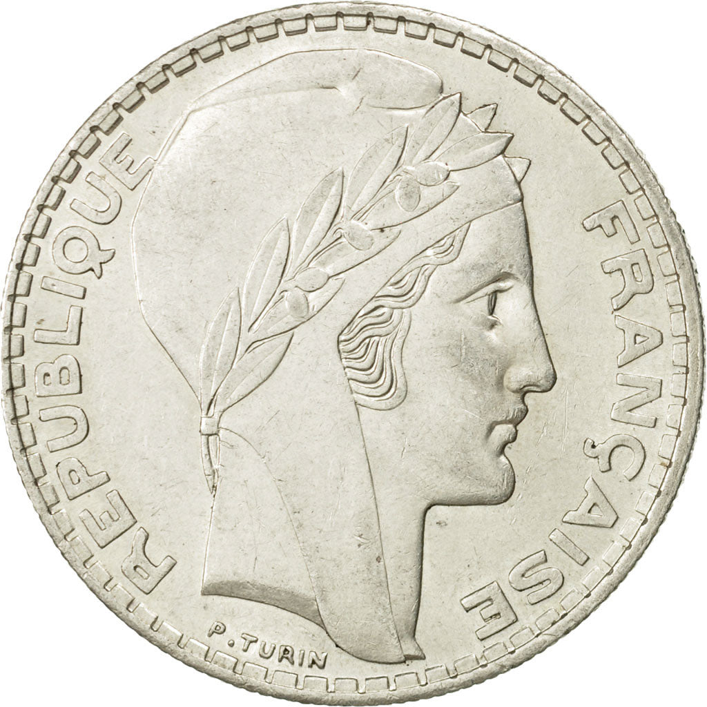 Moneda, Francia, Turin, 20 Francs, 1938, Paris, MBC+, Plata, KM:879, Gadoury:852