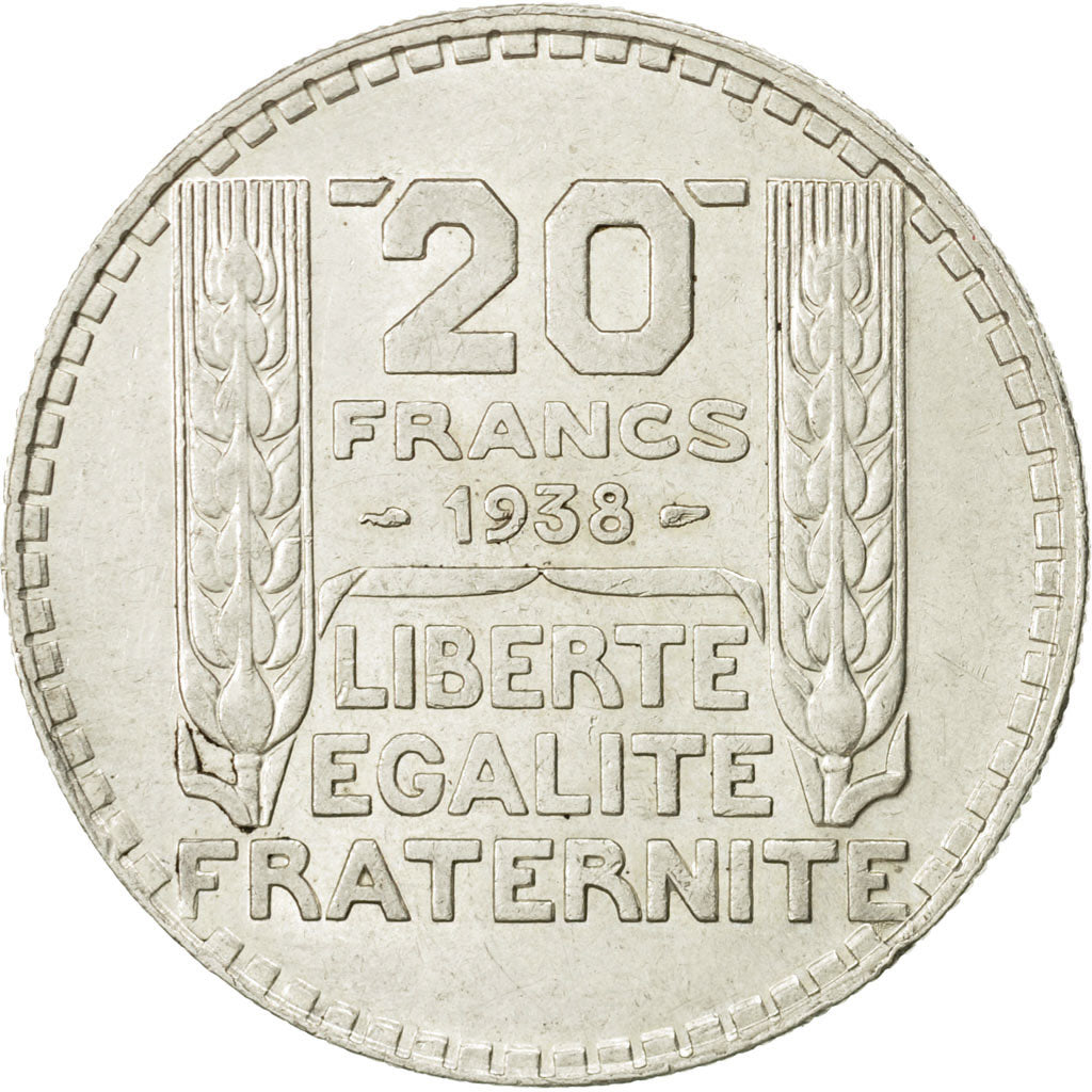 Moneda, Francia, Turin, 20 Francs, 1938, Paris, MBC+, Plata, KM:879, Gadoury:852