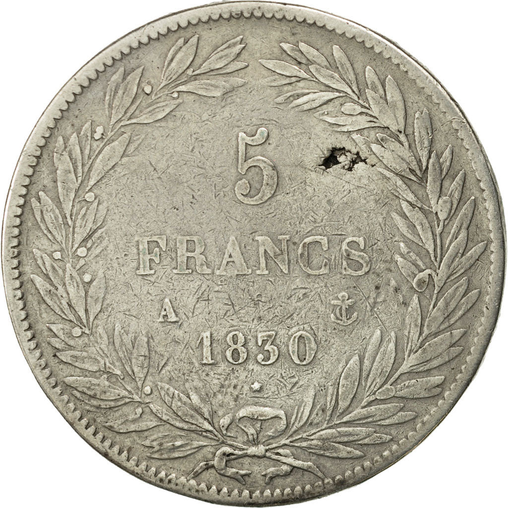 Moneta, Francia, Louis-Philippe, 5 Francs, 1830, Paris, MB, Argento, KM:738
