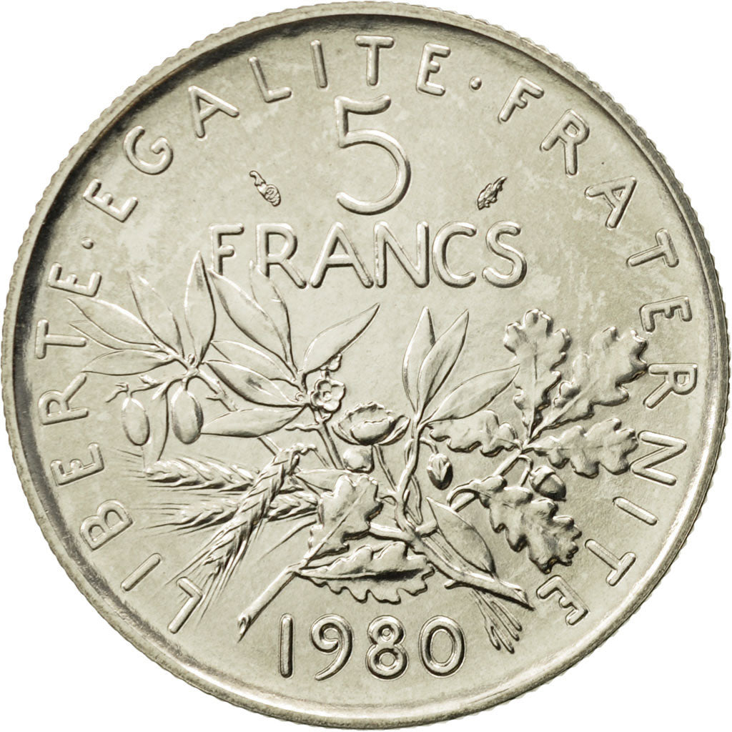 France, Semeuse, 5 Francs, 1980, Paris, MS(65-70), Copper-Nickel, KM 926a.1