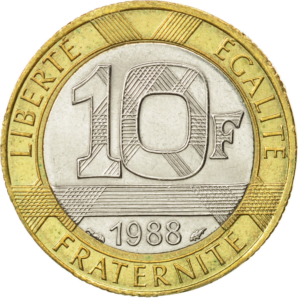 Moneta, Francja, Génie, 10 Francs, 1988, AU(55-58), Bimetaliczny, KM:964.1