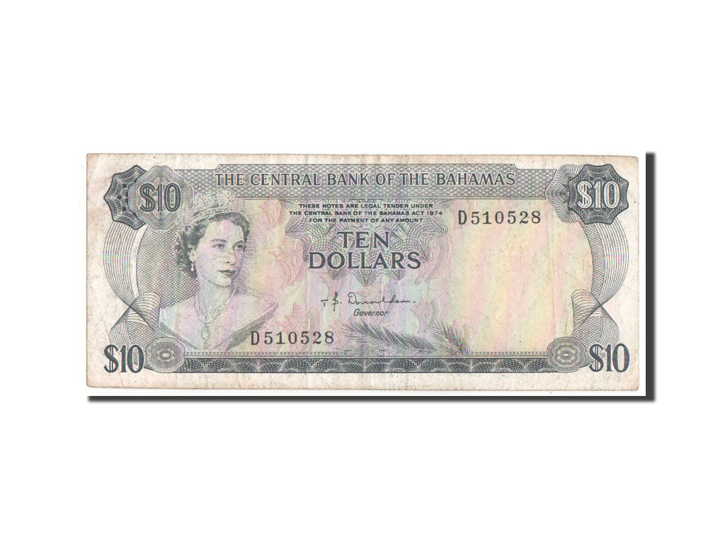 Bahamas, 10 Dollars, 1974, KM #38a, VF(30-35), D