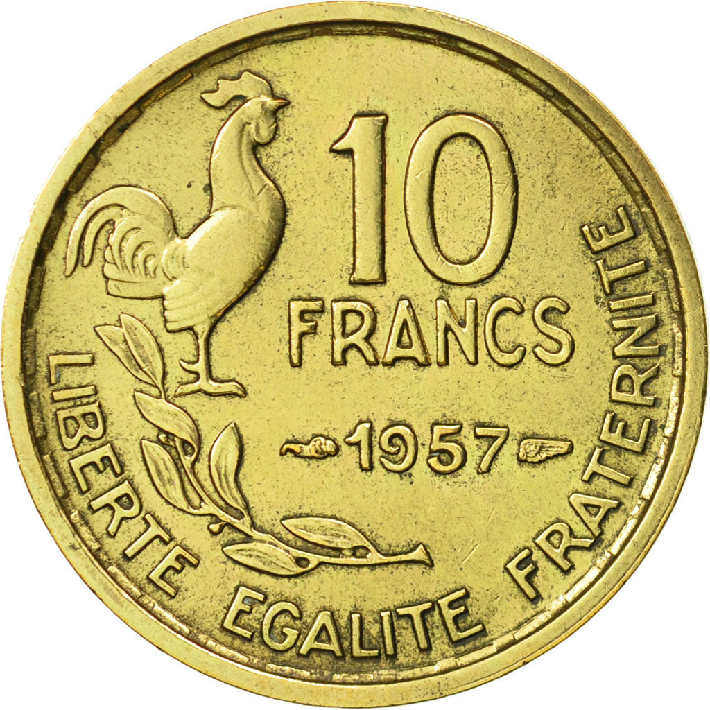 France, Guiraud, 10 Francs, 1957, Paris, AU(50-53), Aluminum-Bronze, KM:915.1
