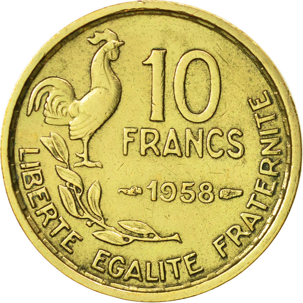 France, Guiraud, 10 Francs, 1958, Paris, AU(50-53), Aluminum-Bronze, KM:915.1