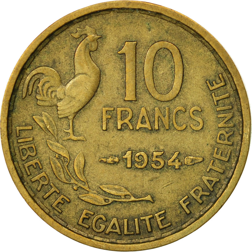 Coin, France, Guiraud, 10 Francs, 1954, Paris, EF(40-45), Aluminum-Bronze