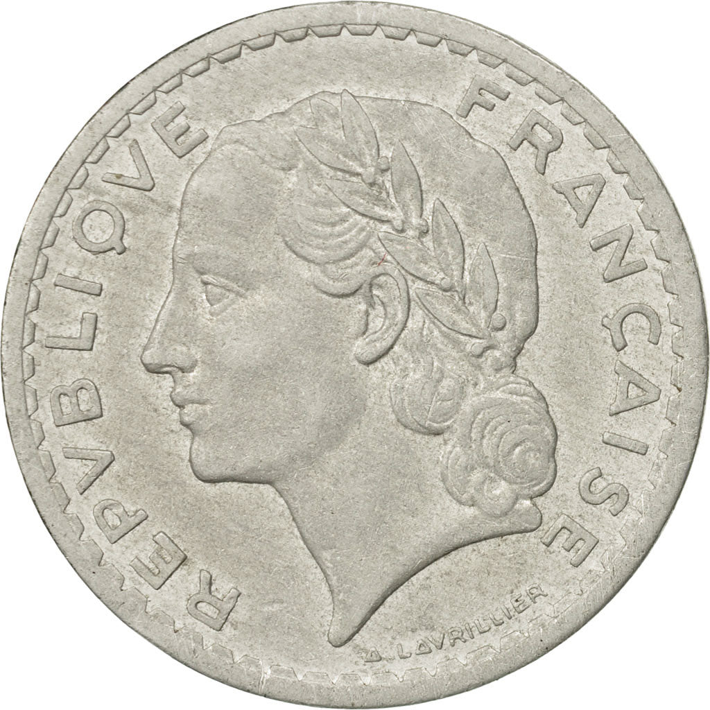 Moneda, Francia, Lavrillier, 5 Francs, 1948, Paris, BC+, Aluminio, KM:888b.1