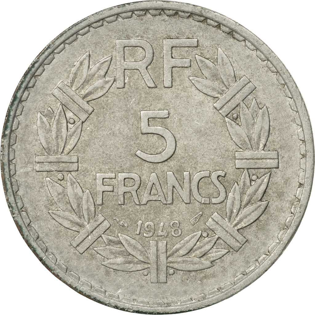 Moneda, Francia, Lavrillier, 5 Francs, 1948, Paris, BC+, Aluminio, KM:888b.1