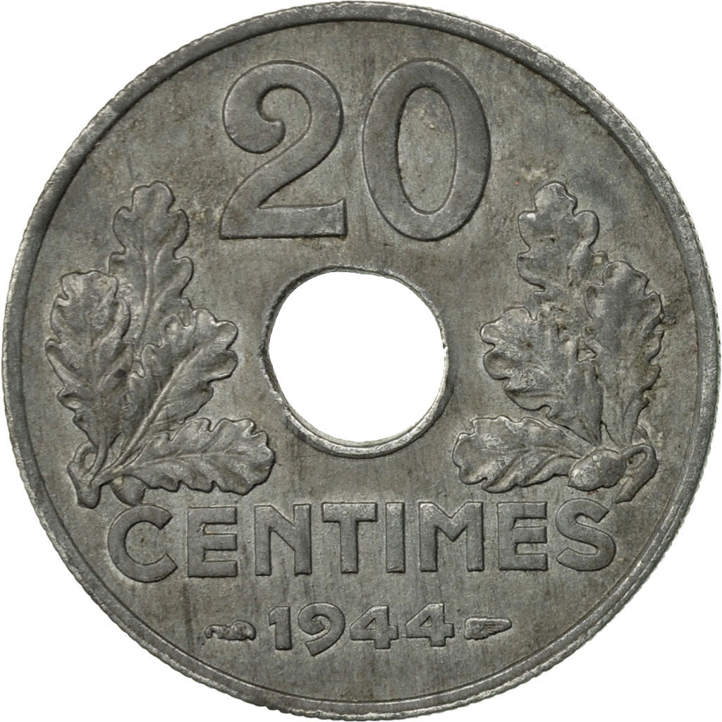 Coin, France, État français, 20 Centimes, 1944, Paris, VF(30-35), Zinc