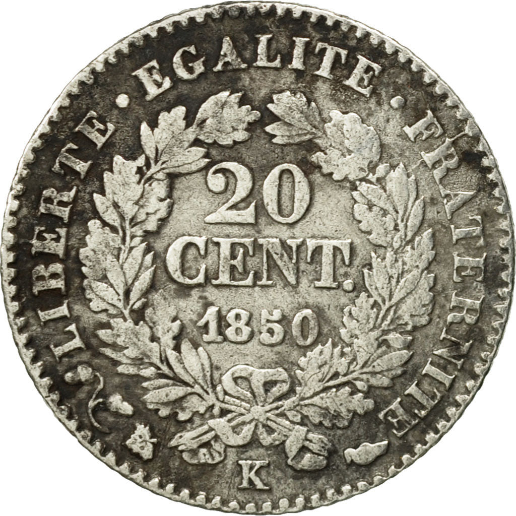 Moneta, Francia, Cérès, 20 Centimes, 1850, Bordeaux, MB+, Argento, KM:758.3