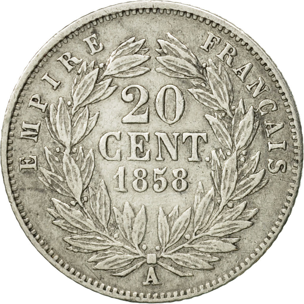 France, Napoleon III, 20 Centimes, 1858, Paris, TTB, Argent, KM 778.1, Gad 305