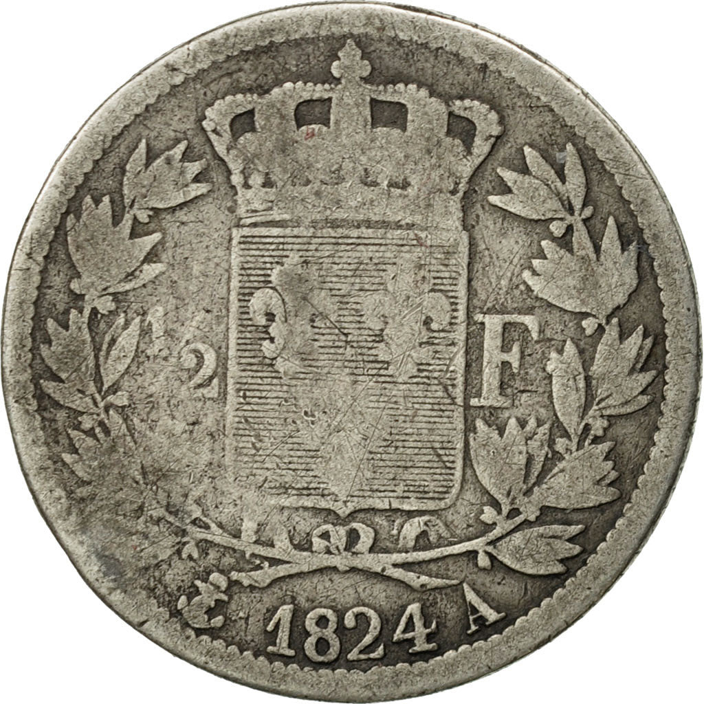 France, Louis XVIII, 1/2 Franc, 1824, Paris, F(12-15), Silver, KM 708.1
