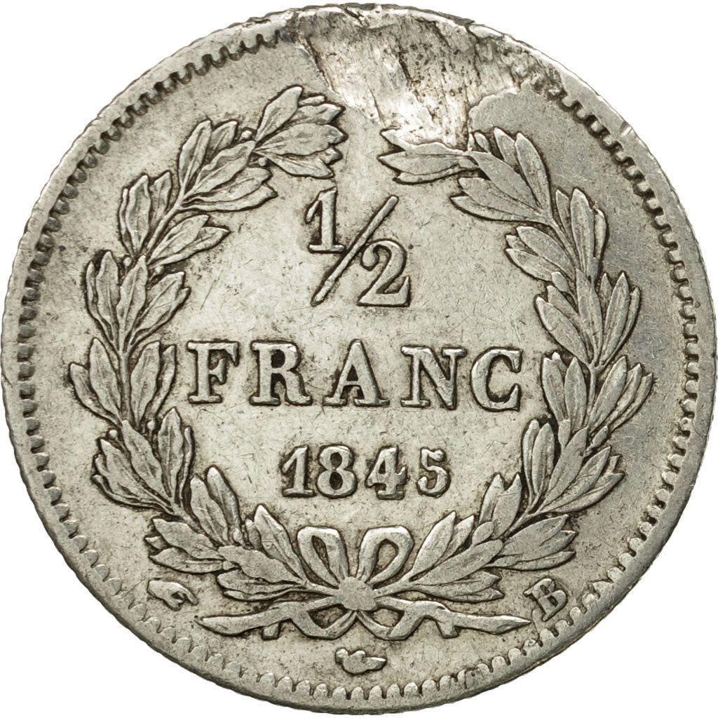Coin, France, Louis-Philippe, 1/2 Franc, 1845, Rouen, VF(30-35), Silver