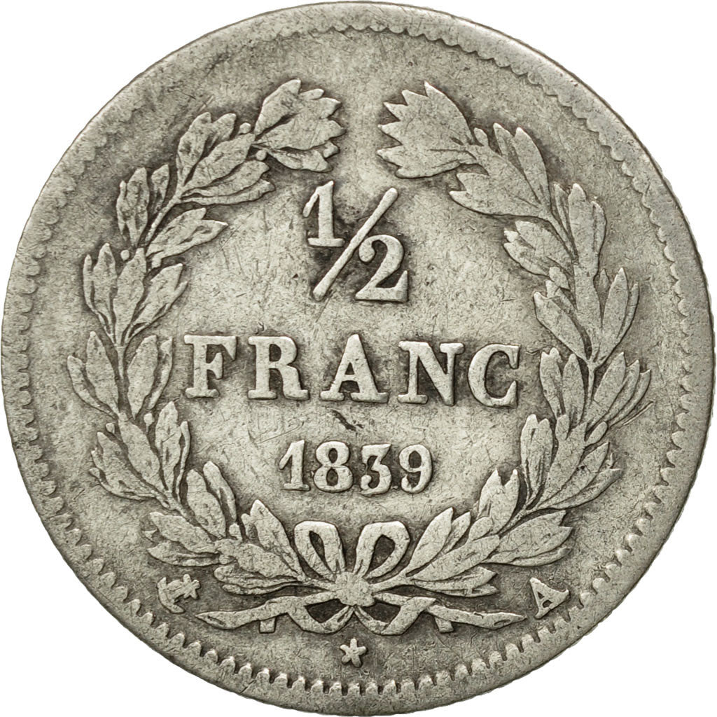 Coin, France, Louis-Philippe, 1/2 Franc, 1839, Paris, VF(20-25), Silver