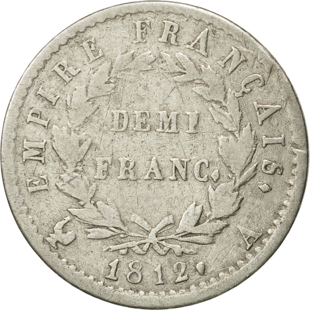 France, Napoléon I, 1/2 Franc, 1812, Paris, TB, Argent, KM:691.1, Gadoury:399