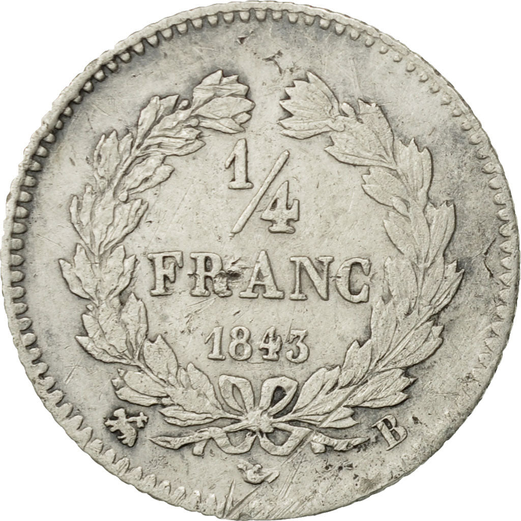 Munten, Frankrijk, Louis-Philippe, 1/4 Franc, 1843, Rouen, ZF, Zilver, KM:740.2