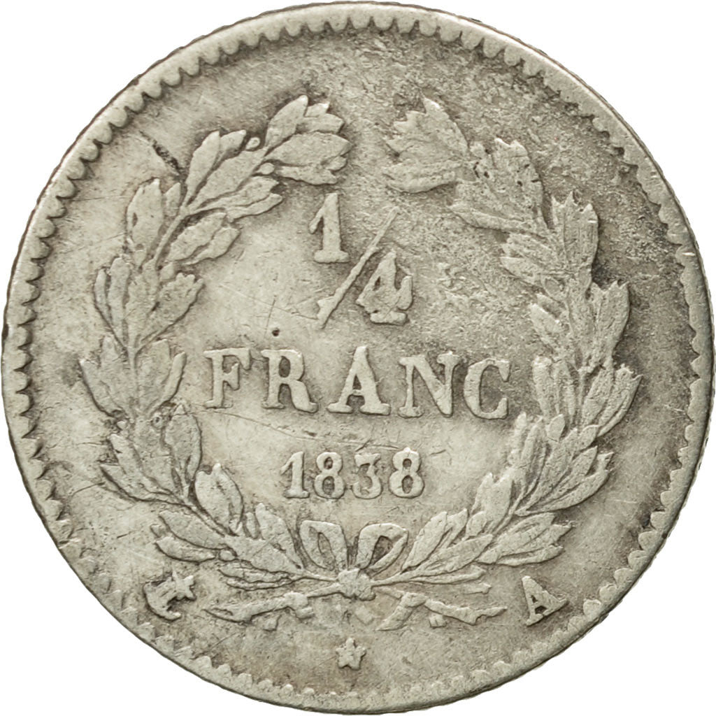 Coin, France, Louis-Philippe, 1/4 Franc, 1838, Paris, VF(30-35), Silver