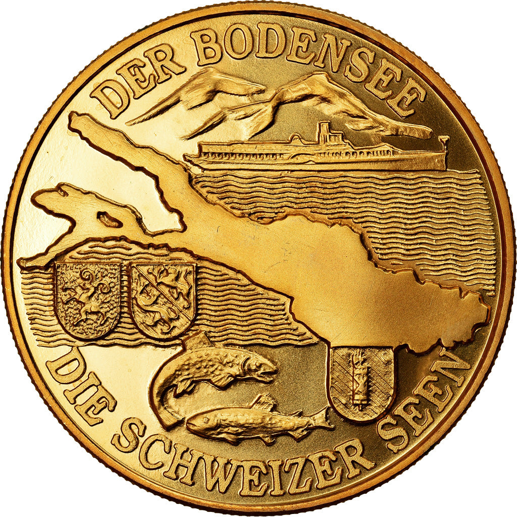 Zwitserland, Medaille, Der Bodensee, Die Schweizer Seen, UNC, Copper-Nickel Gilt