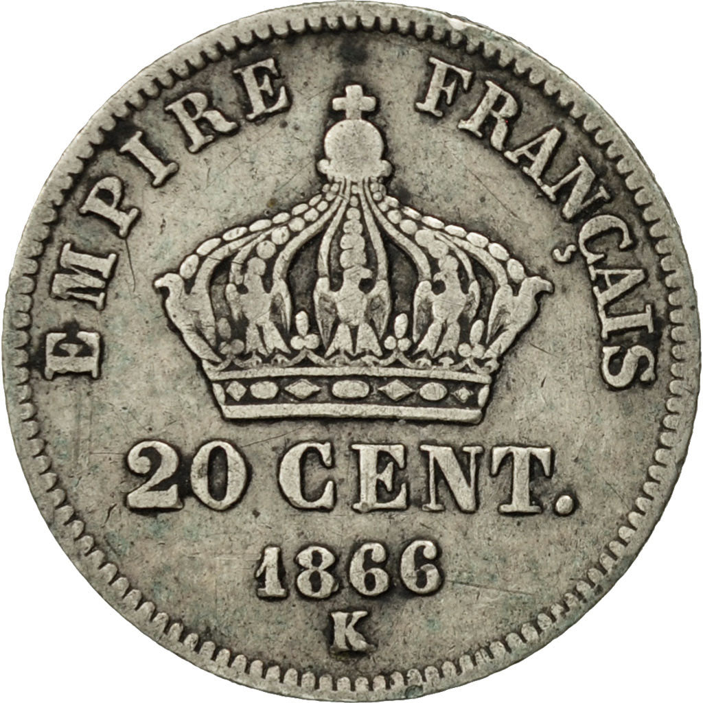 France, Napoleon III, 20 Centimes, 1866, Bordeaux, TB+, Argent,KM 805.3,Gad 308
