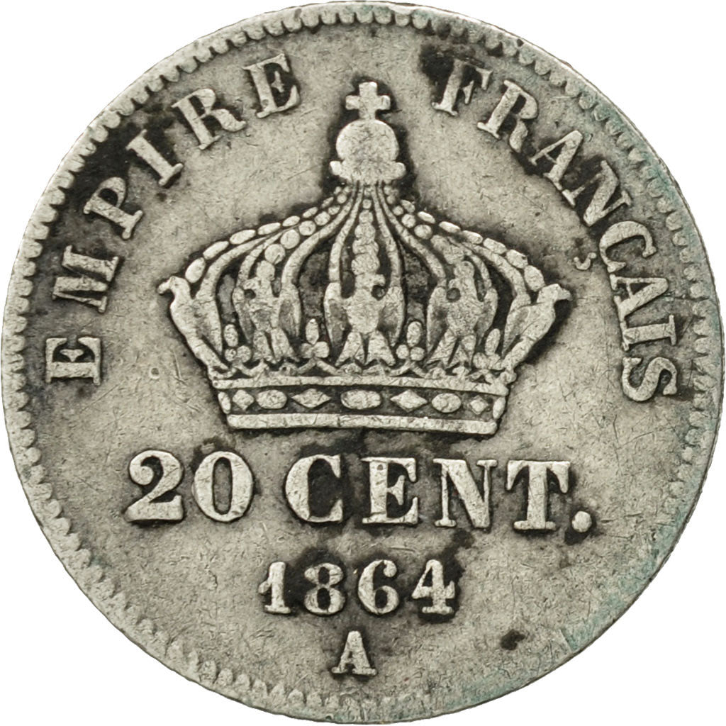 Moneta, Francja, Napoleon III, Napoléon III, 20 Centimes, 1864, Paris