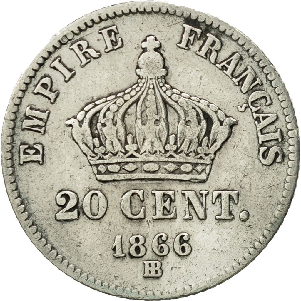 Moneda, Francia, Napoleon III, Napoléon III, 20 Centimes, 1866, Strasbourg