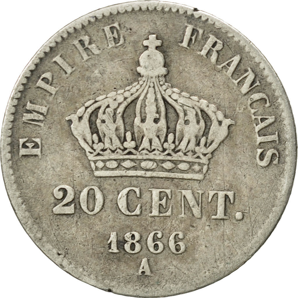 Monnaie, France, Napoleon III, Napoléon III, 20 Centimes, 1866, Paris, B+
