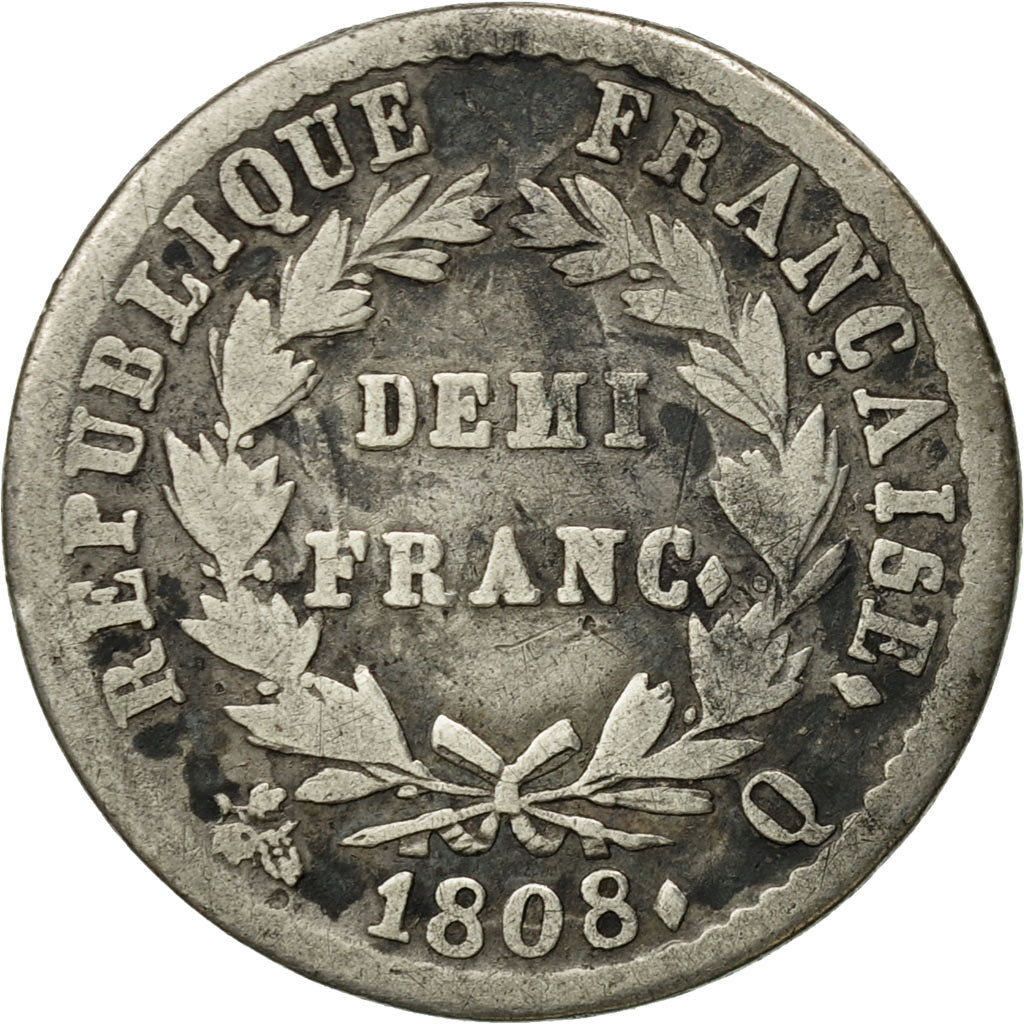 France, Napoléon I, 1/2 Franc, 1808, Perpignan, VF(20-25), Silver, KM:680.11