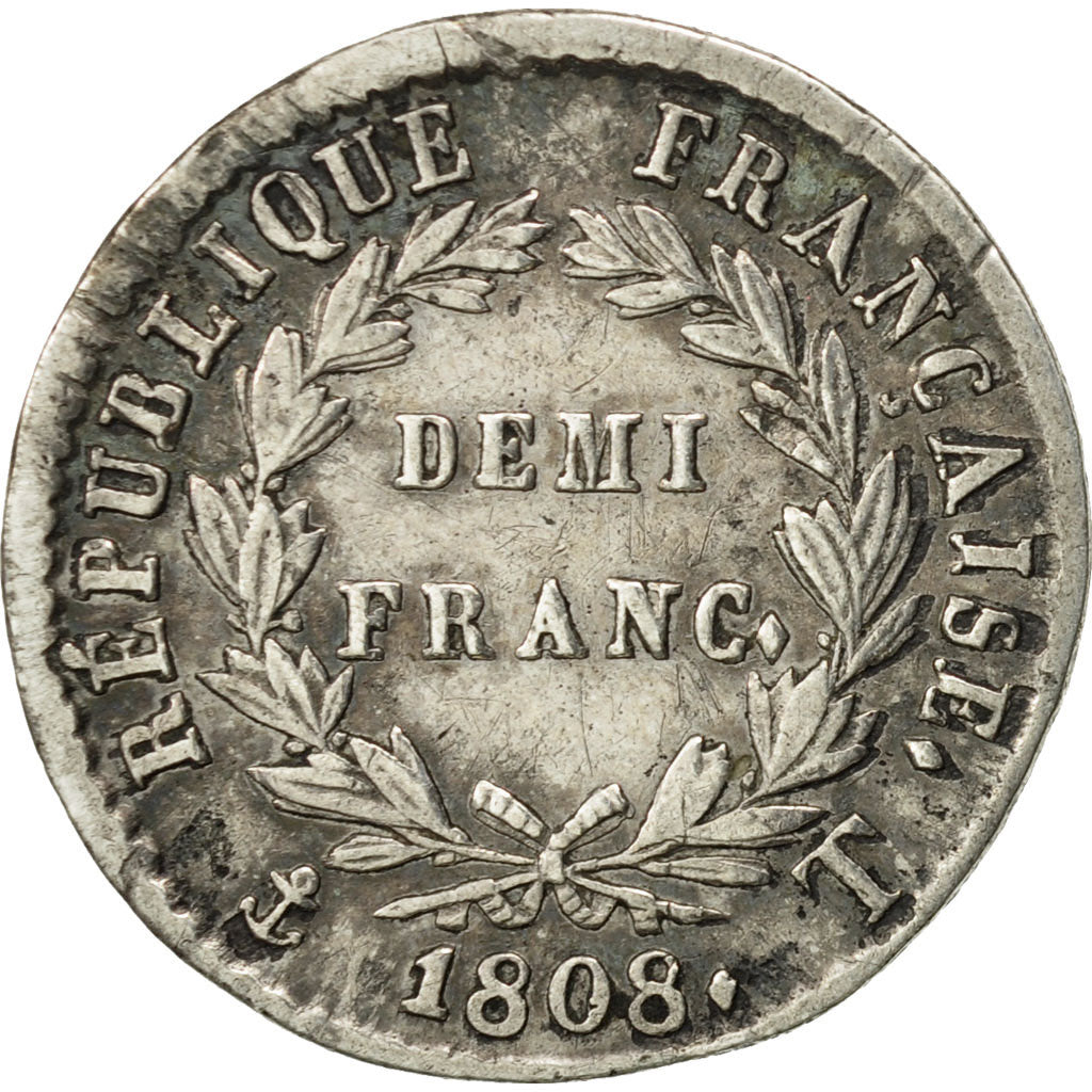 Munten, Frankrijk, Napoléon I, 1/2 Franc, 1808, Nantes, FR+, Zilver, KM:680.12