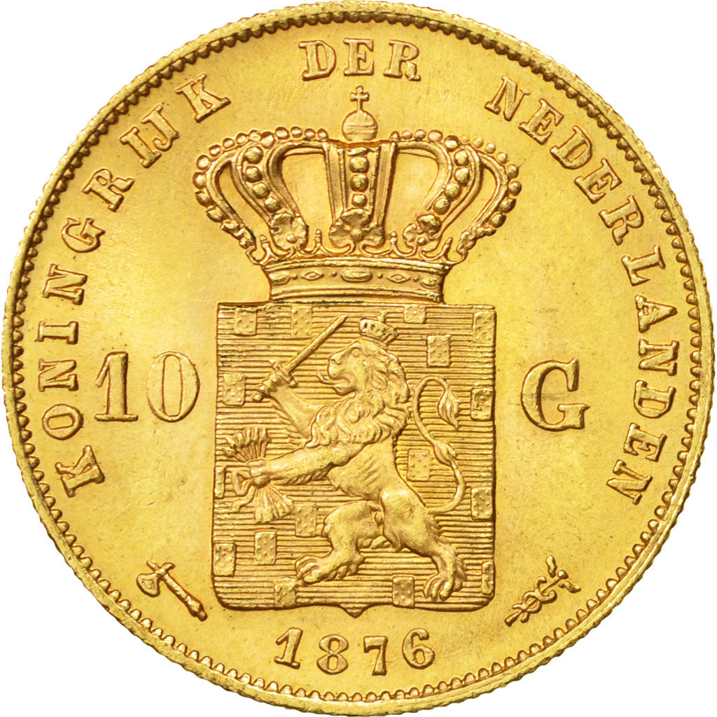 Moneta, Paesi Bassi, William III, 10 Gulden, 1876, SPL-, Oro, KM:106
