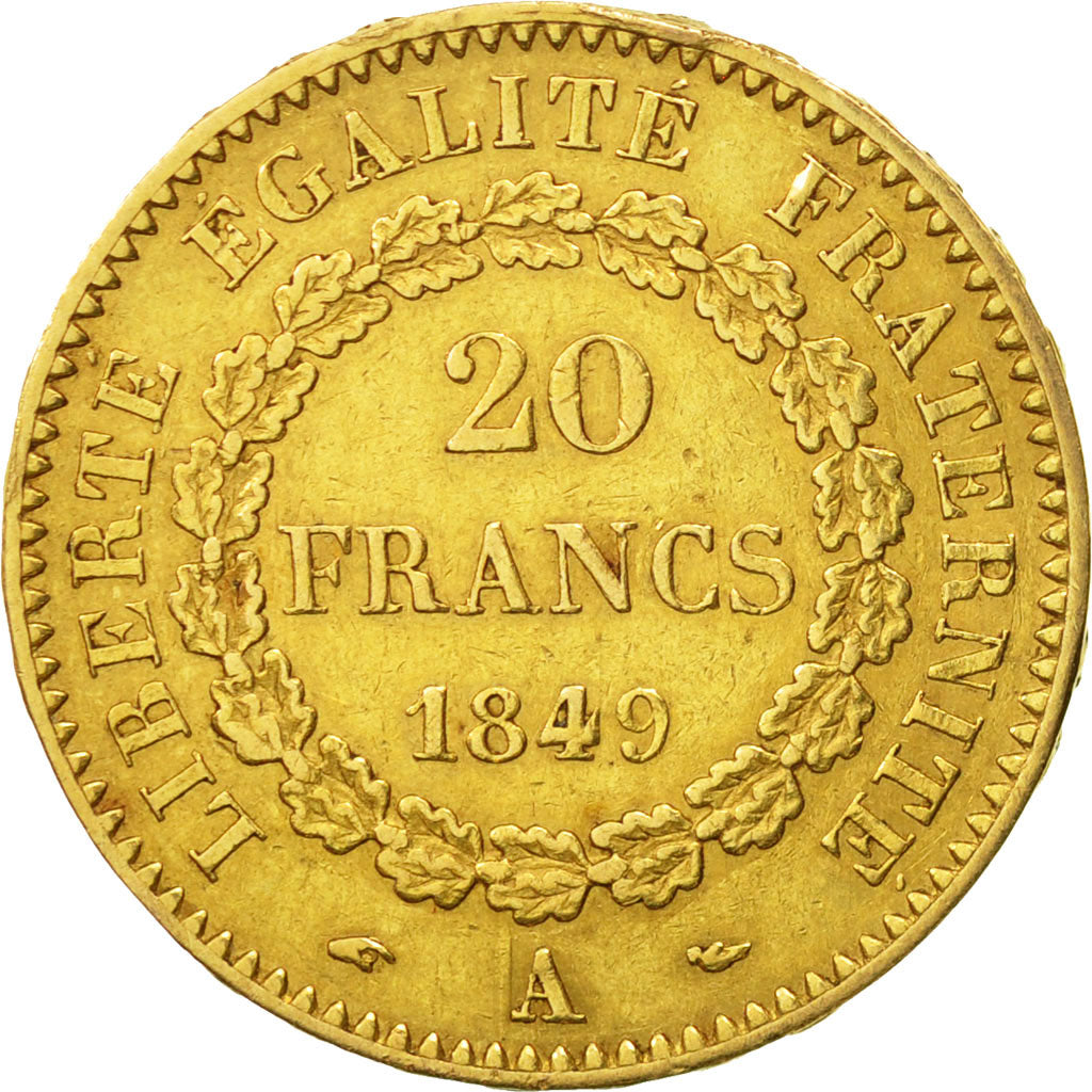 Francia, Génie, 20 Francs, 1849, Paris, MBC, Oro, KM:757, Gadoury:1032