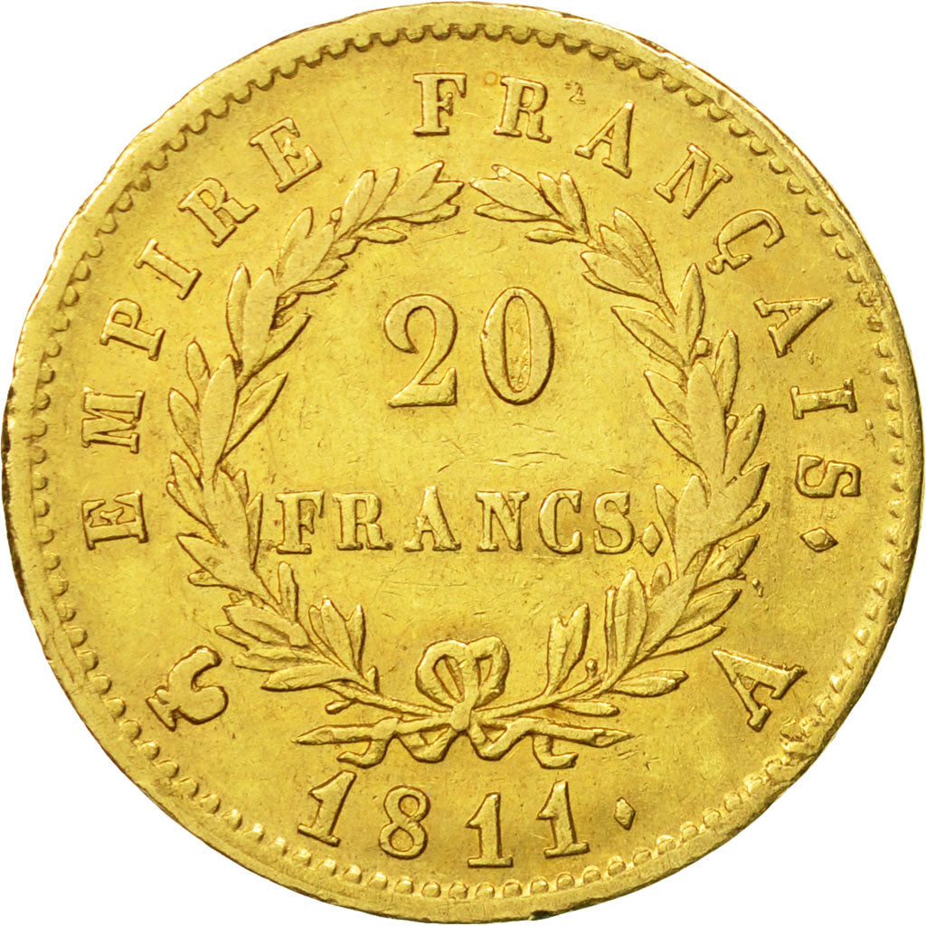 Francia, Napoléon I, 20 Francs, 1811, Paris, MBC+, Oro, KM:695.1, Gadoury:1025