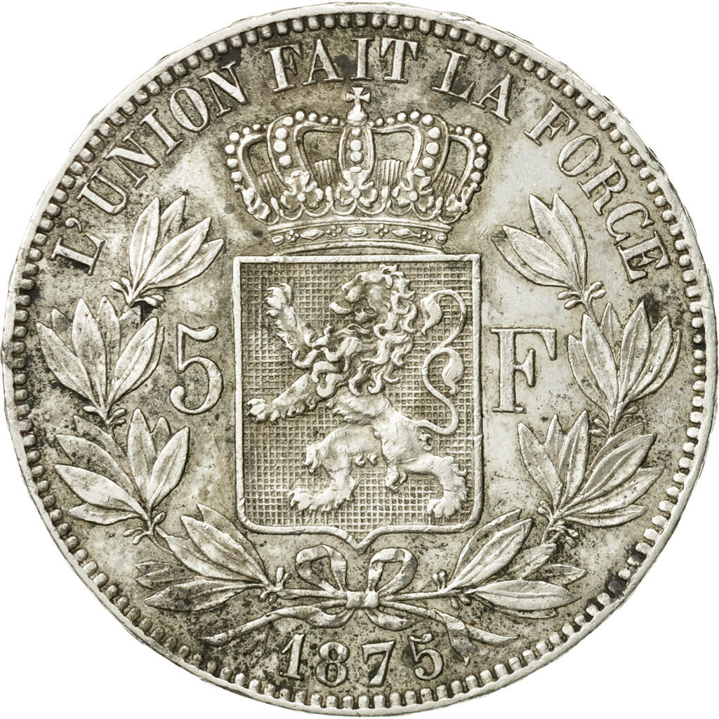 Belgium, Leopold II, 5 Francs, 5 Frank, 1875, EF(40-45), Silver, KM:24