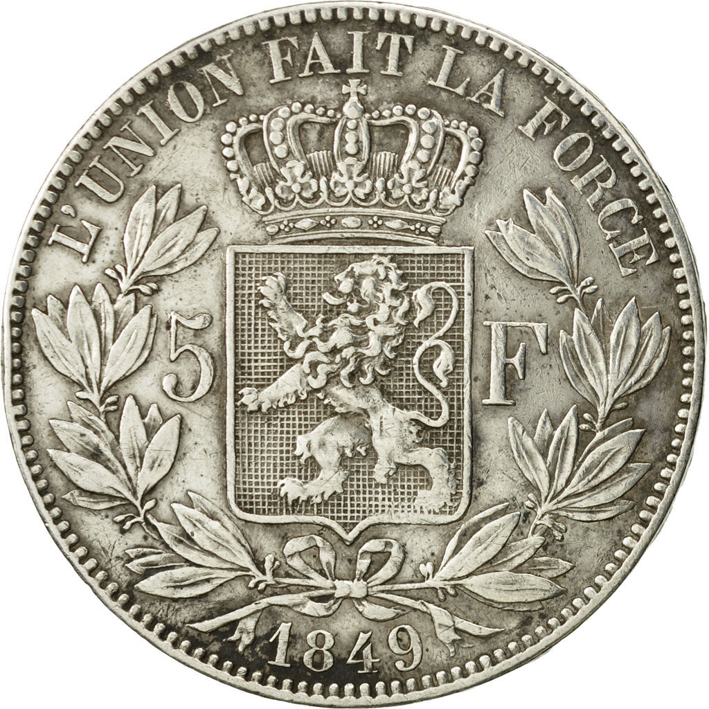 Münze, Belgien, Leopold I, 5 Francs, 5 Frank, 1849, S+, Silber, KM:17