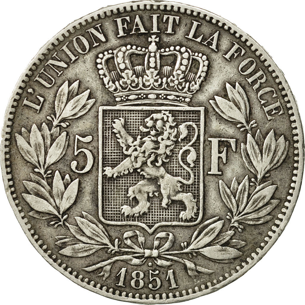 Belgium, Leopold I, 5 Francs, 5 Frank, 1851, VF(30-35), Silver, KM:17