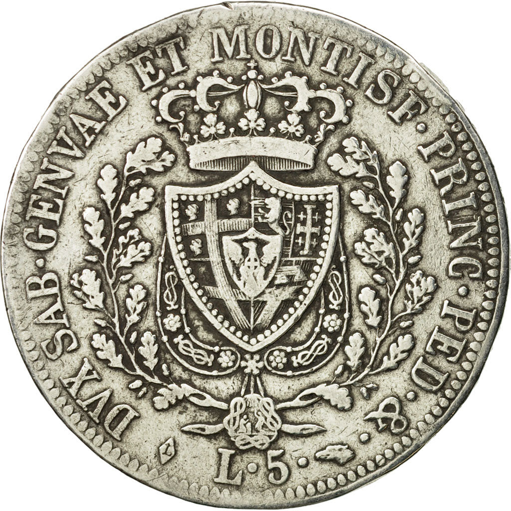 ITALIAN STATES,SARDINIA, Carlo Felice, 5 Lire, 1824, Torino, VF(30-35), KM 116.1