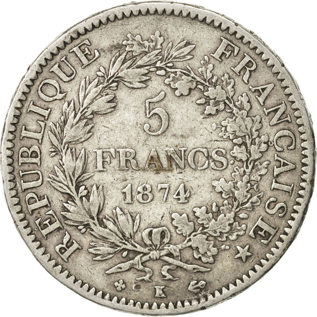 France, Hercule, 5 Francs, 1874, Bordeaux, VF(30-35), Silver, KM:820.2
