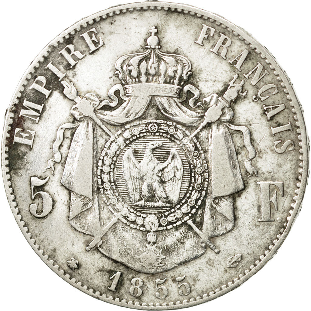 France, Napoleon III, 5 Francs, 1855, Strasbourg, VF(30-35), KM 782.2