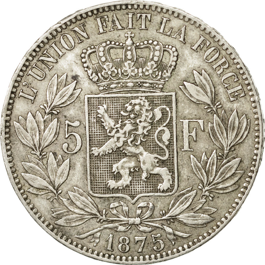 Belgium, Leopold II, 5 Francs, 5 Frank, 1875, EF(40-45), Silver, KM:24