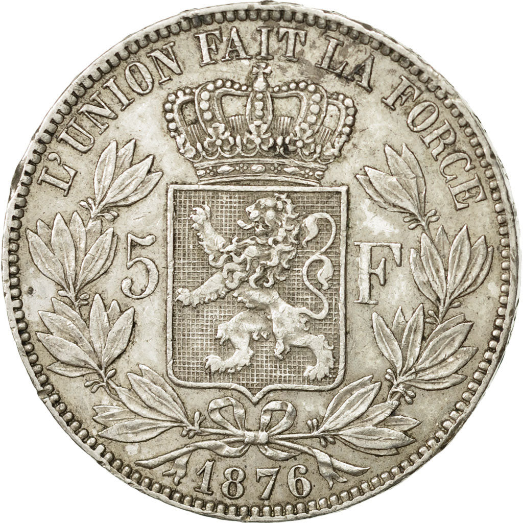 Belgium, Leopold II, 5 Francs, 5 Frank, 1876, EF(40-45), Silver, KM:24