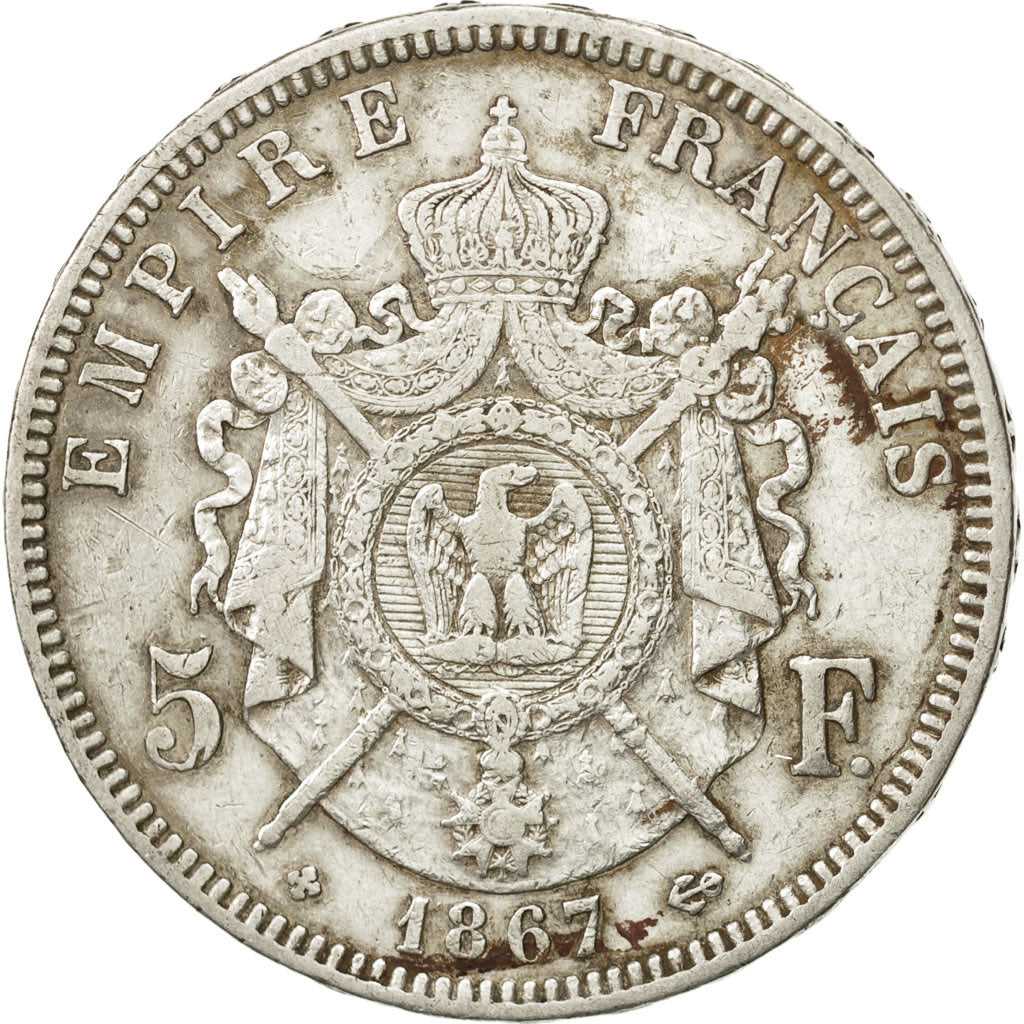 France, Napoléon III, 5 Francs, 1867, Strasbourg, VF(30-35), Silver, KM:799.2