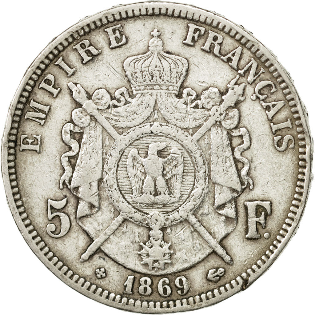 France, Napoléon III, 5 Francs, 1869, Strasbourg, VF(30-35), Silver, KM:799.2