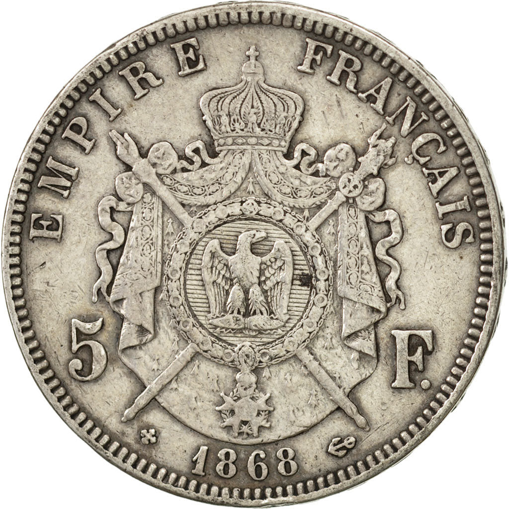 France, Napoléon III, 5 Francs, 1868, Strasbourg, VF(30-35), Silver, KM:799.2