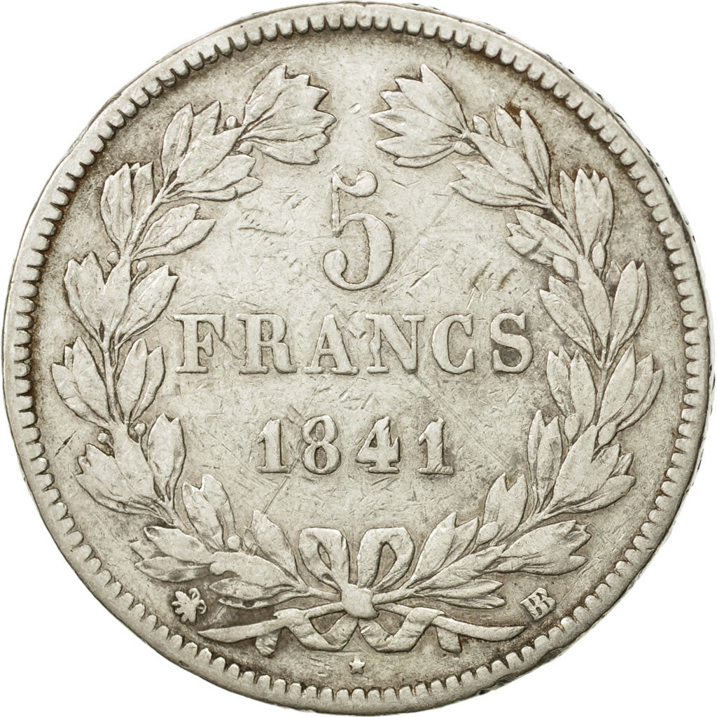 France, Louis-Philippe, 5 Francs, 1841, Strasbourg, VF(20-25), Silver, KM:749.3