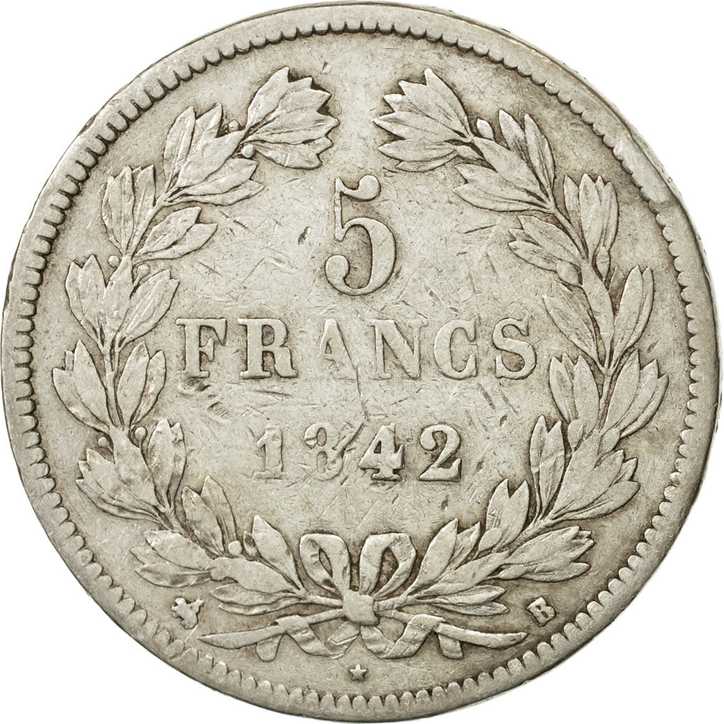 France, Louis-Philippe, 5 Francs, 1842, Rouen, VF(20-25), Silver, KM:749.2